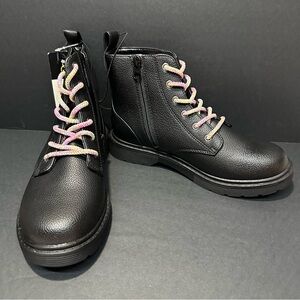 Zoe Boots Combat Black Kids Lace Up side zip Hiking Winter Moto New in box